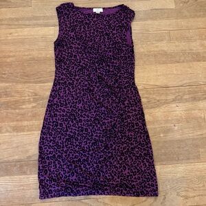 Loft black purple sleeveless rushed knee length sheath dress size medium M
 b52